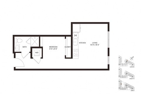 Floor plan for studio, 1 bath, 541 sqft